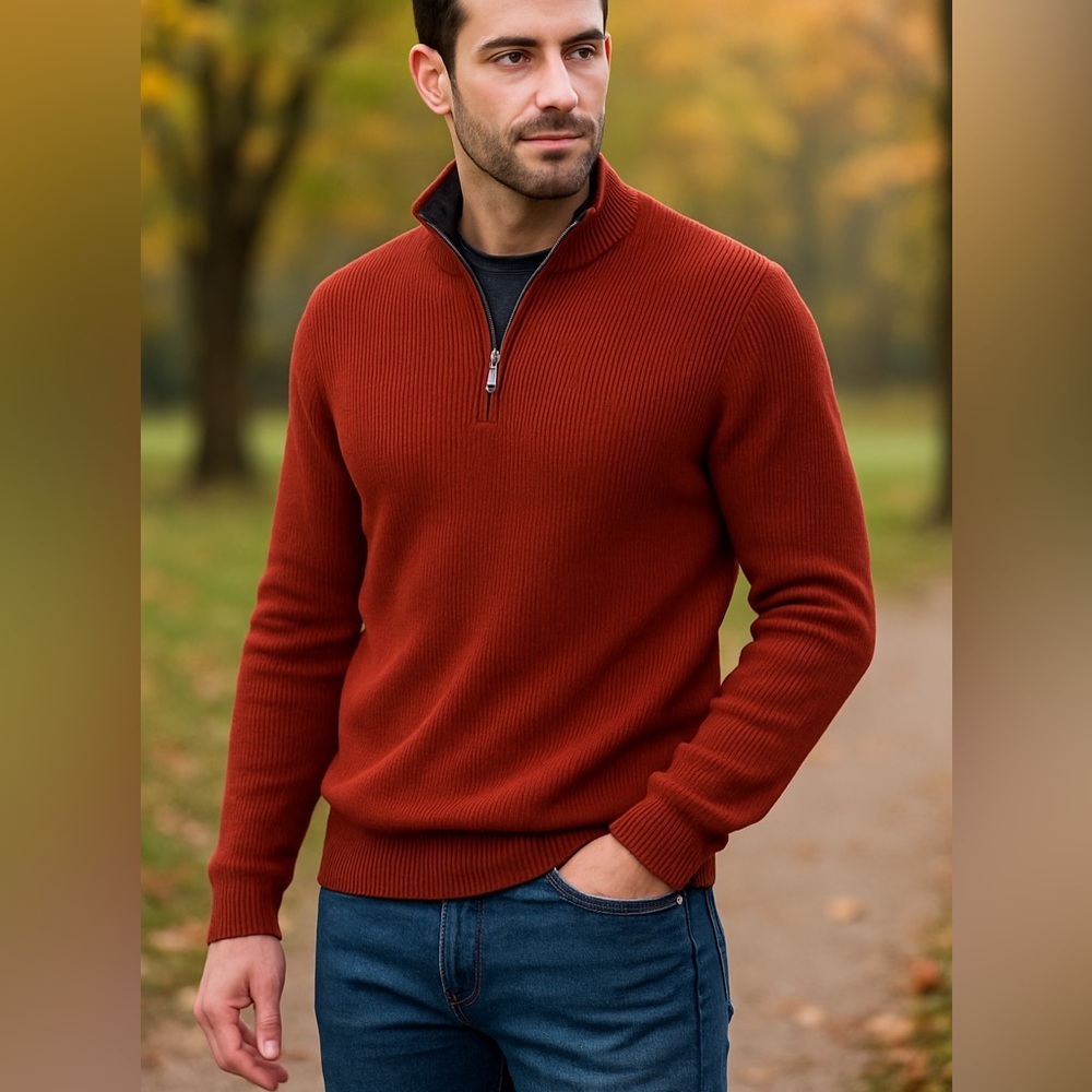 Ted Baker London Men’s Half-Zip Sweater – Rust Red / Brick Red